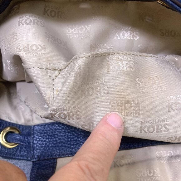 Michael Kors Navy Blue Pebbled Leather Studded Backpack Purse - Picture 9 of 9